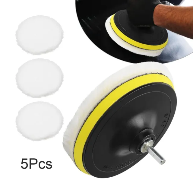 5pcs 6" Buffing Polishing Pads Wool Wheel Mop Set For Car Polisher Drill Adatper