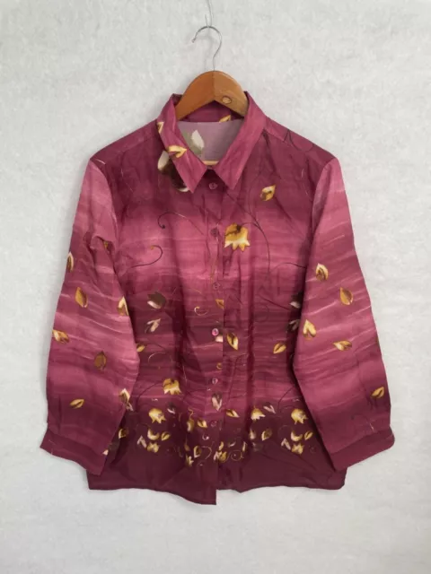 Camicia vintage da donna viola fiore taglia grande