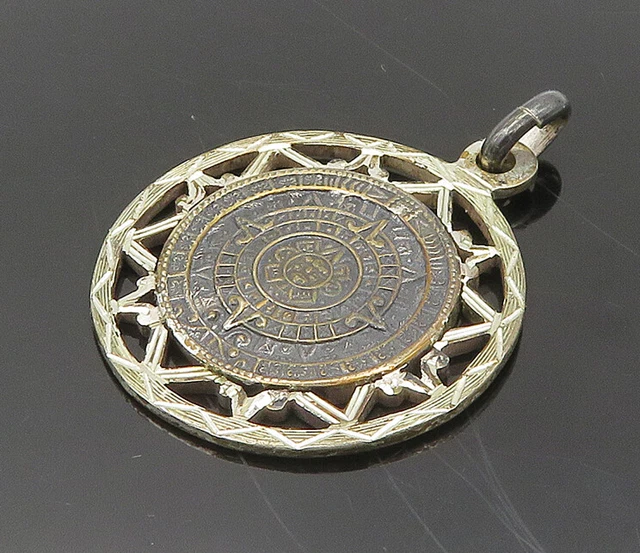 MEXICO 925 Sterling Silver - Vintage Mayan Aztec Sun Calendar Pendant - PT15618