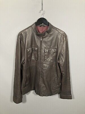 TED BAKER LEATHER BOMBER Jacket - Size 5 XL - Brown - Good Condition - Mens