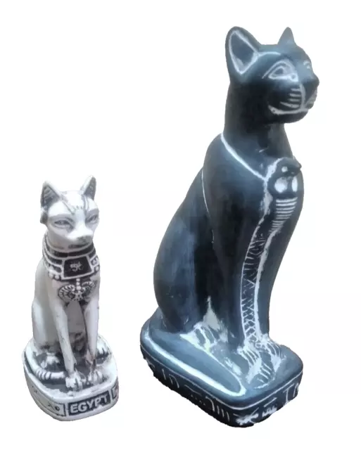 2x 4&6 po- PHARAON ANTIQUE ANCIEN ÉGYPTIEN Statue Déesse Bastet Chat Isis...