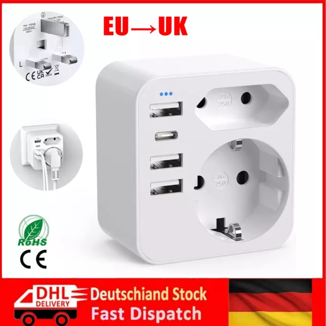 Reiseadapter DE auf UK Steckdose TYP-G Reisestecker Adapter Strom USB & Typ-C