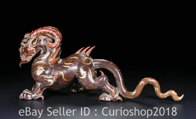 7.8" Chinese Natural Hetian Nephrite Jade Carving Dragon Beast Statue Paintings