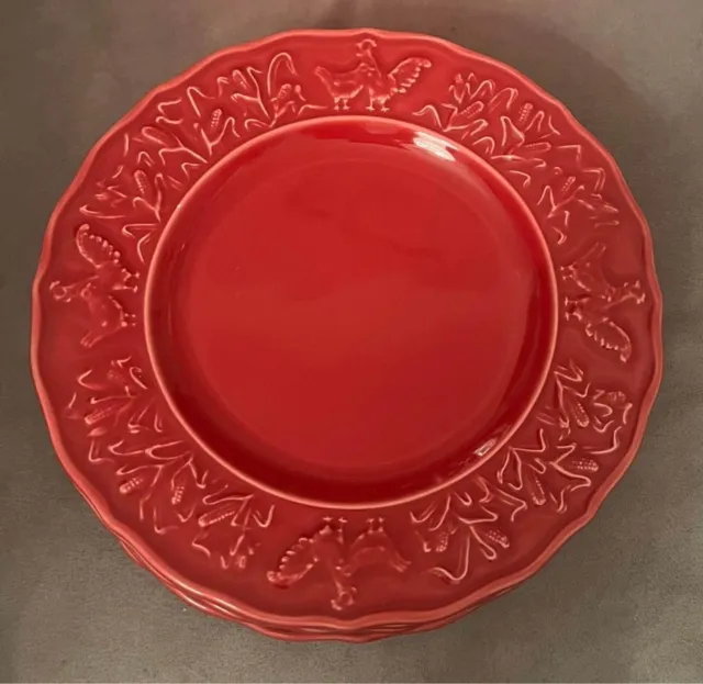 Vintage Bordallo Pinheiro Red Rooster Plate set of 4 - Made in Portugal 8 1/4 in