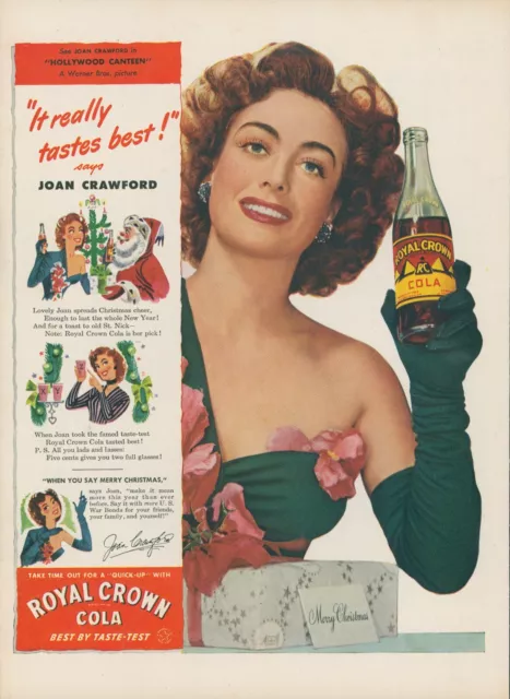 1944 Royal Crown Cola Joan Crawford Santa Hollywood Canteen Vintage Print Ad L22