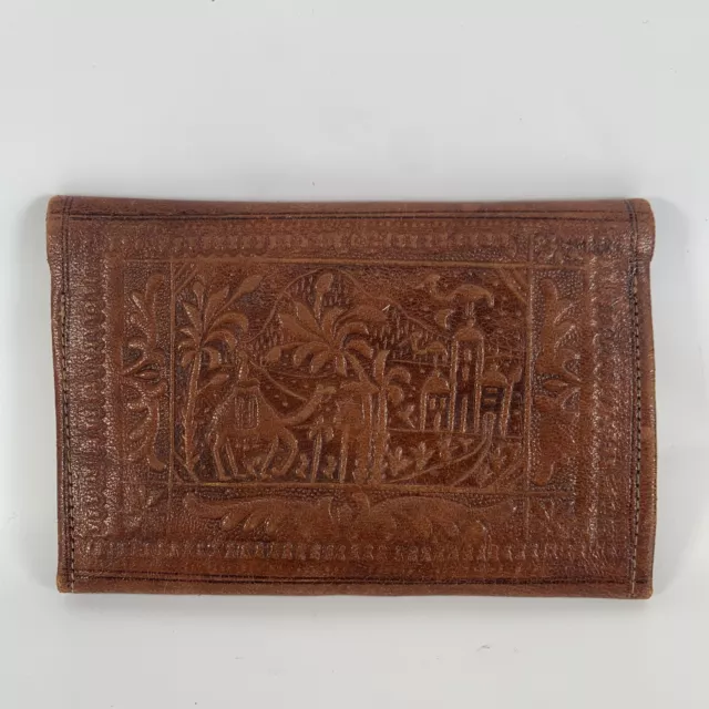 VINTAGE TOOLED LEATHER Wallet Camel Palm Trees Africa Handmade $29.95 ...