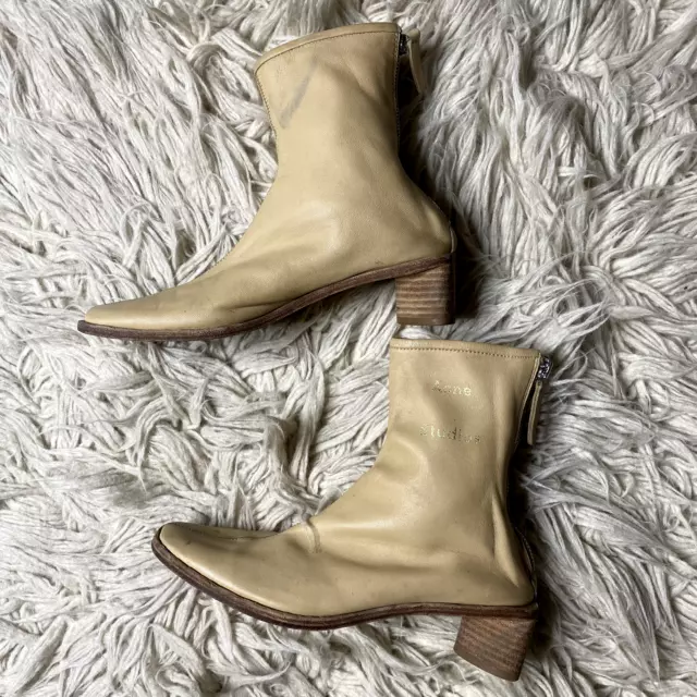 Acne Studios Branded Leather Ankle Boots Women 37  / US7 Camel / Beige