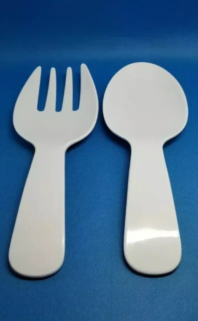 Salad Servers ~ Tossing Utensils ~ Jumbo ~ Oversized ~ Spoon & Fork ~ White