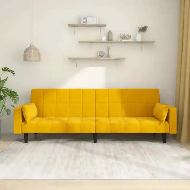Sofá cama de 2 plazas con dos almohadas terciopelo amarillo vidaXL