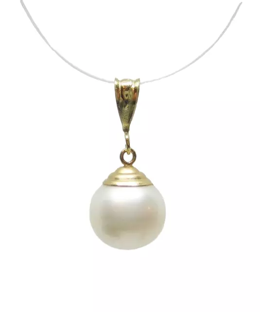 Solid 14KT  Yellow Gold  Cultured Akoya 9.82 mm Pearl Pendant 2