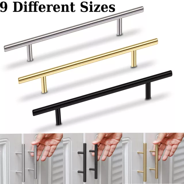 Kitchen Cupboard Cabinet T-Bar Door Handle Drawer Stainless Steel Black Gold