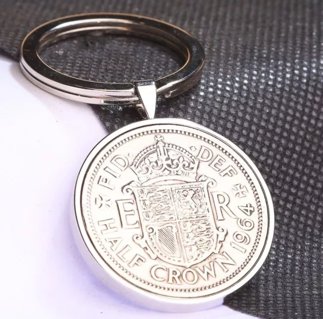 1964 60th Birthday Half Crown Luxury Keyring - Choose the Colour Metal