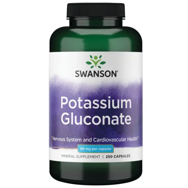 Swanson Potassium Gluconate 99 MG 250 Capsules, Cardiovasculaire Santé, Énergie
