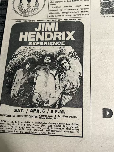 vintage concert ad jimi hendrix experience westchester county blue cheer 1968