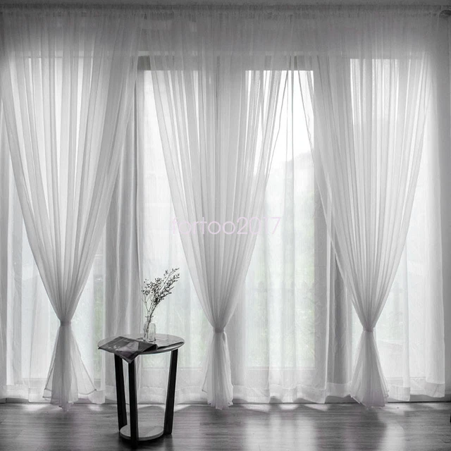 Sheer Voile Panel Shimmer Curtain Slot Top Rod Pocket Window Drapes for Bedroom
