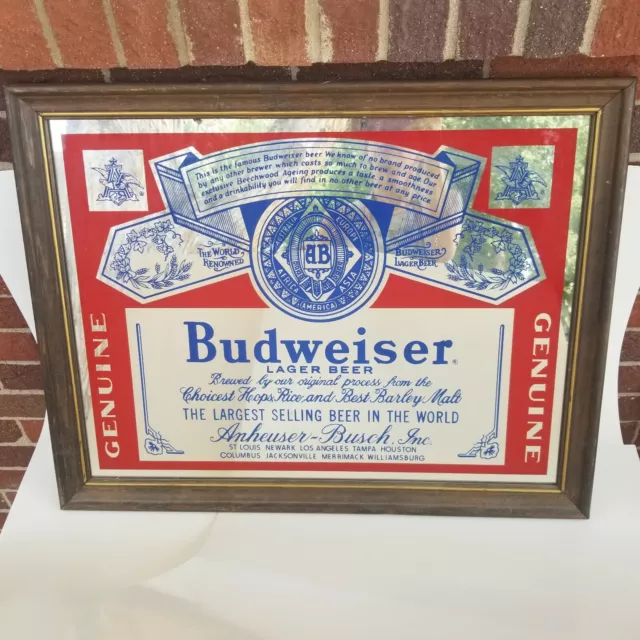 Vintage Budweiser Beer Anheuser Busch Mirror Bar Sign Man Cave Genuine
