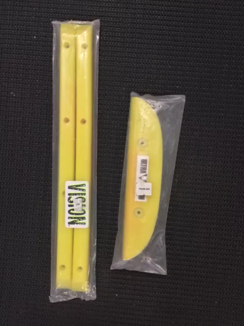 Vintage NOS Yellow Vision 14.5" Rails Skateboard  With Ultra Vision Tail Guard