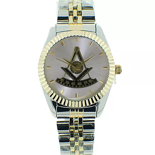 Masonic Past Master's Freemasons Watch. Duo-Tone Gold & Silver Color Steel Band