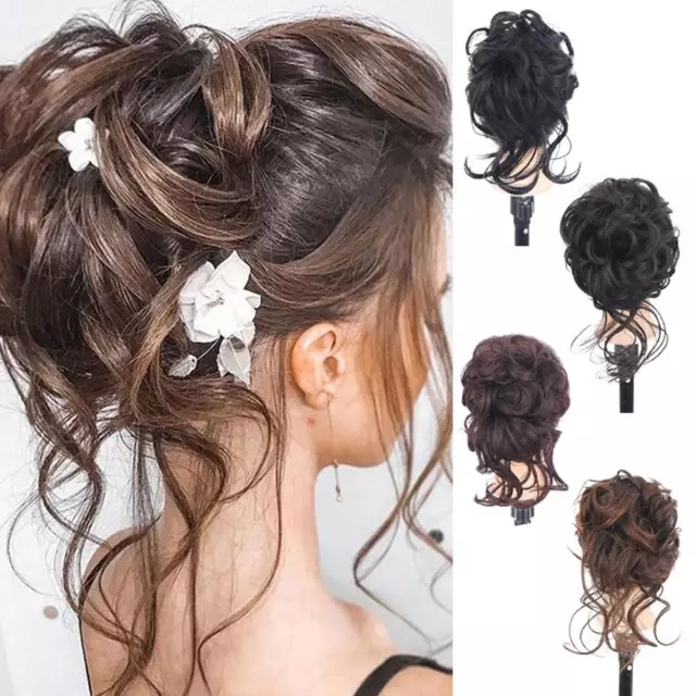Natural Clip on in Messy Bun Hair Piece Extension Hair Claw Clip Updo Wedding^