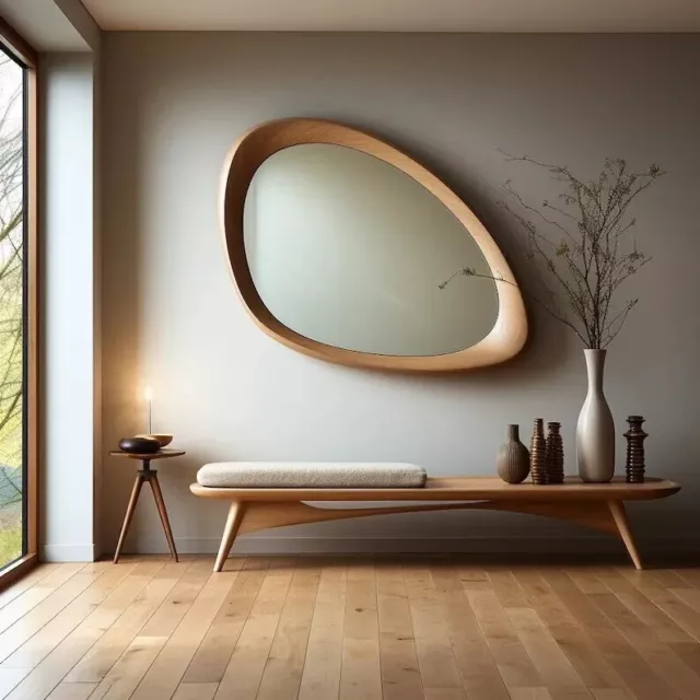 Asymmetrical Wooden Frame Mirror, Irregular Mirror, Home decor mirror