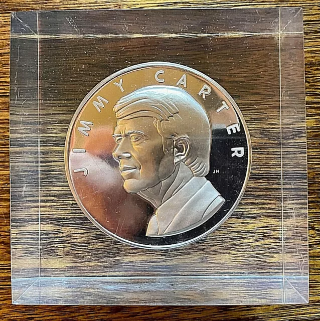 President Jimmy Carter Large Bronze Inauguration Coin in cube circa 1977