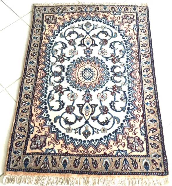 Perser Teppich Nain 12La Handgeknüpft Beige Oriental Rug Carpet Alfombra Tapis