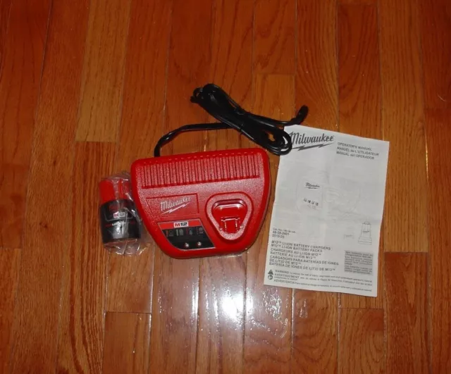 New Milwaukee M12 Red Lithium 12V Li-Ion 2.0 Battery and Charger 48-59-2401