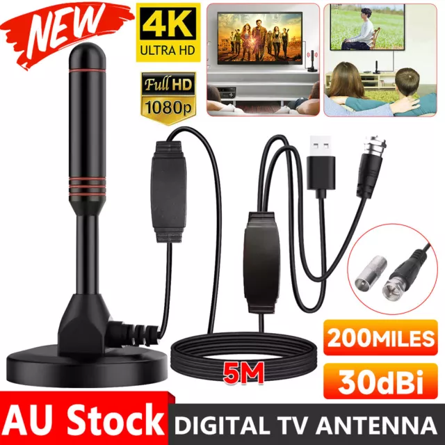 TV Antenna 4K Indoor Outdoor Digital HD Freeview Aerial Ariel USB 200Mile Signal