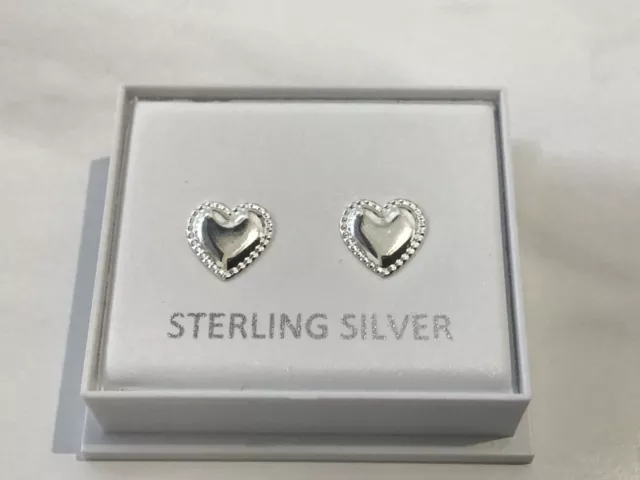 New Genuine 925 Sterling Silver Heart Stud Earrings, Nickel Free, 7mm