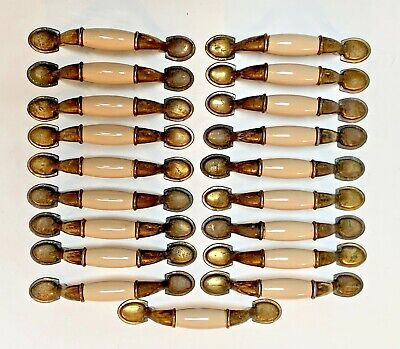 19 VTG Amerock Allison Drawer Cabinet Pulls Brass Porcelain Gold Almond #3866 5"
