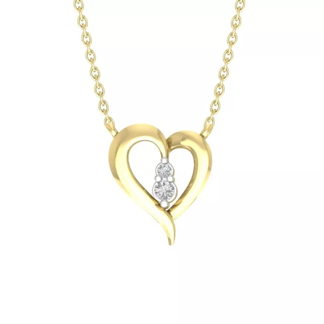 14K Yellow Gold Diamond Heart Pendant with Gold Plated Silver Chain 1/20ct, 18"