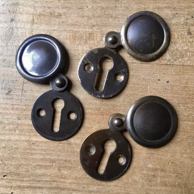 Set Of 3 Brass Escutcheons Keyhole Covers Vintage Door Hardware Old Salvage