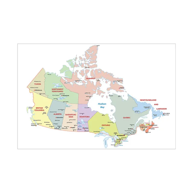 Map of The Canada Laminated Poster Wall Art Chart Politlcal City Prints Decor