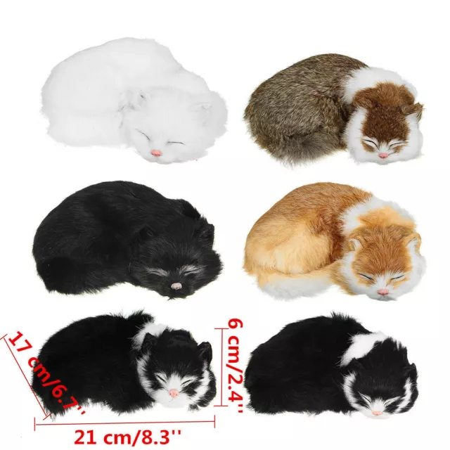 Realistic Sleeping Lifelike Cat Plush Fake Fur Life Size Furry House Animal