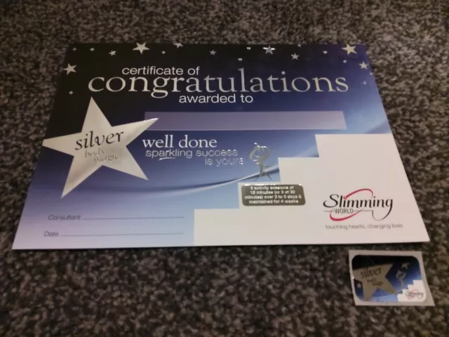 SLIMMING WORLD SILVER body magic certificate and sticker £2.00
