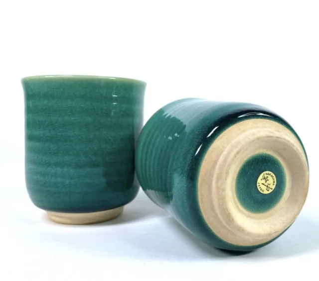 Sake Tea Cups Emerald Green Glaze Ceramic Cups Nakagama Japan Authentic New