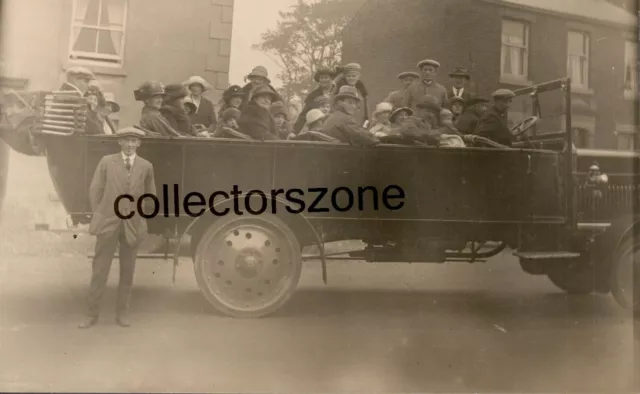 1910-20 Charabanc Trip People Bus & Driver Real photo Postcard unposted