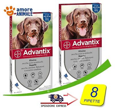 2 CONFEZIONI - Advantix Bayer 4 pipette per Cani da 25-40 kg - (ex oltre 25 kg)