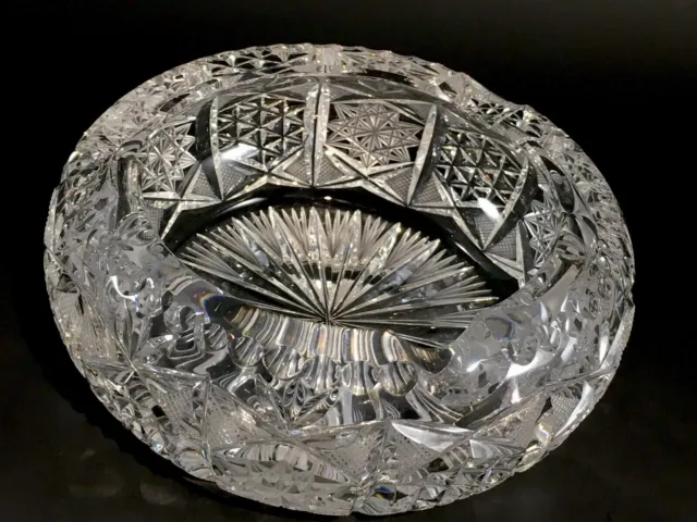 Heavy American Brilliant Period  Intricately Cut Crystal Curved Bowl Ashtray 6"