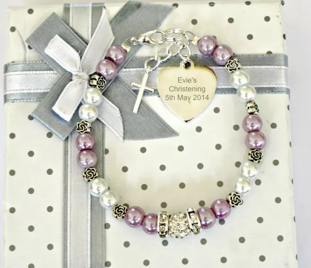 Personalised & Engraved Baby Girl  Christening Holy Communion Baptism bracelet