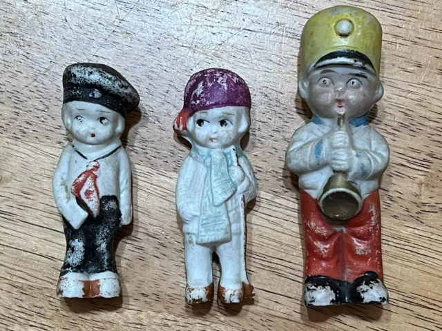 Vintage Antique Bisque Penny Frozen Porcelain Doll Lot of 3 Hand Painted Japan