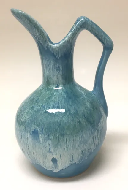 Dryden Art Pottery Pitcher/Ewer/Vase Robin’s Egg Blue Drip Glaze~6 1/2”