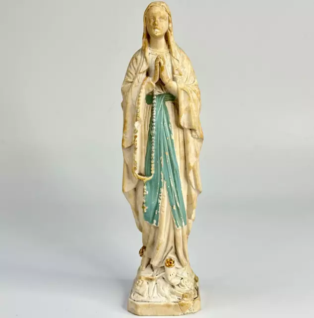 VINTAGE FRENCH RELIGIOUS Virgin Mary Notre Dame De Lourdes Chalk ...