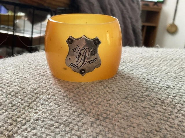 RARE 1900’s Charles Westwood and Son napkin ring celluloid silver hallmarked