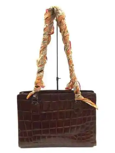 HERMES Jean Paul Gaultier   Croc Embossed   Scarf Handle Handbag   Leather   BRW