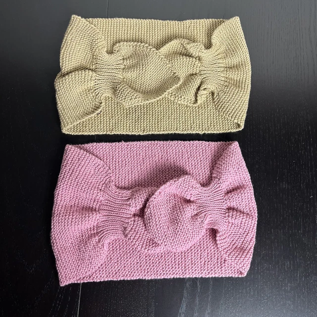 BEBERAVI Baby Girl 6M Sledding Scarf Lot of 2 Handknit Pink & Camel