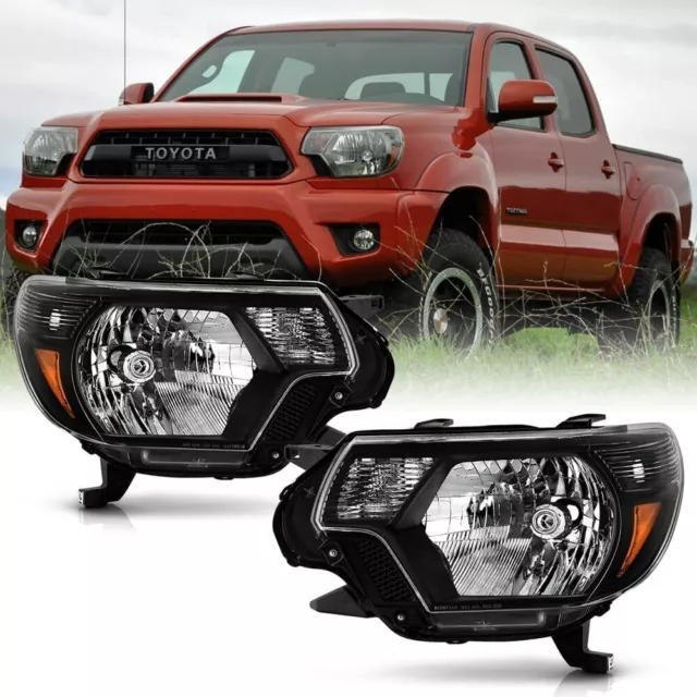 Black Fits 2012-2015 Toyota Tacoma Pickup Headlights Lamp Replacement Left+Right