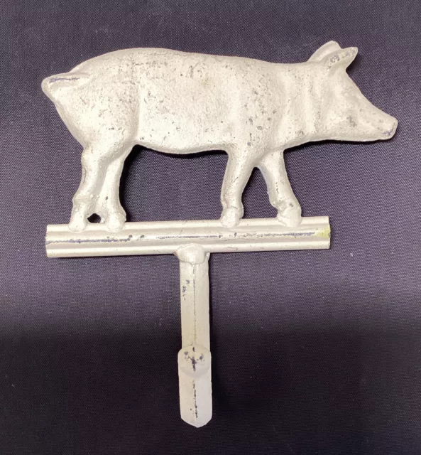 Vintage Cast Iron Pig Wall Hook Rustic Coat Hanger Farmhouse