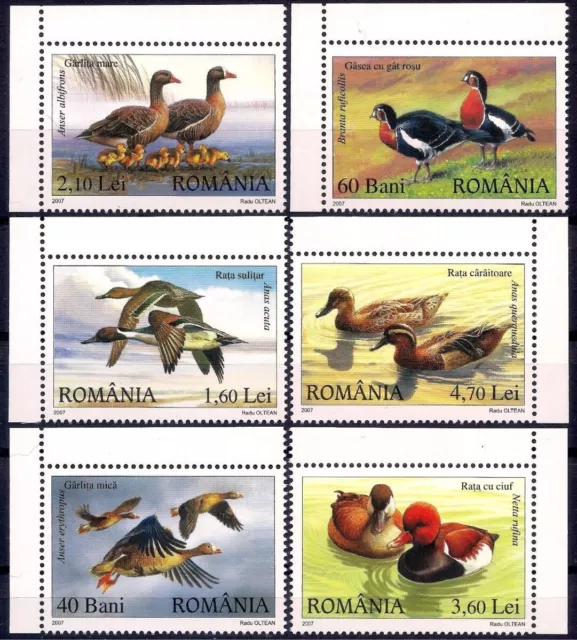 Romania 2007 Ducks Goose Birds Nature Wildlife 6v set MNH