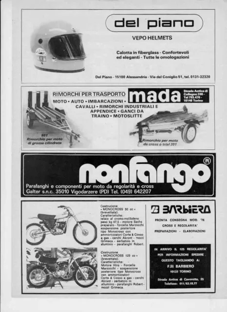 advertising Pubblicità -MOTO BARBIERO MOTOCROSS -'75 MOTOCROSS EPOCA